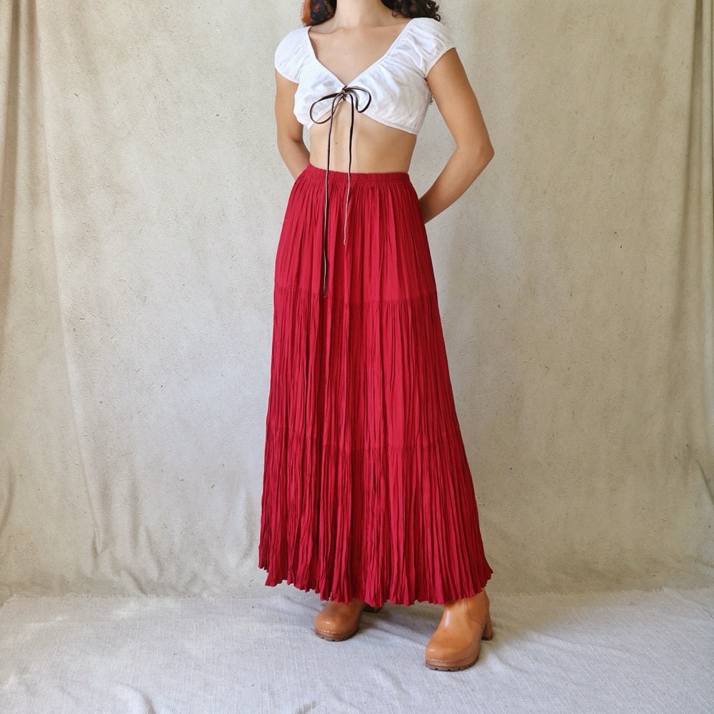 Double D Ranch Crimson Red Rayon Crepe Broomstick Skirt - Size S